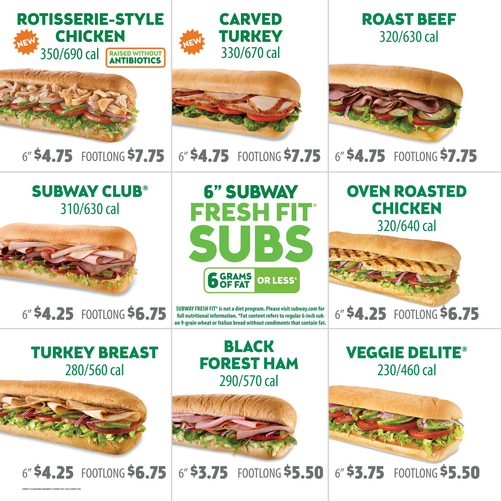 Calorie Menu For Subway