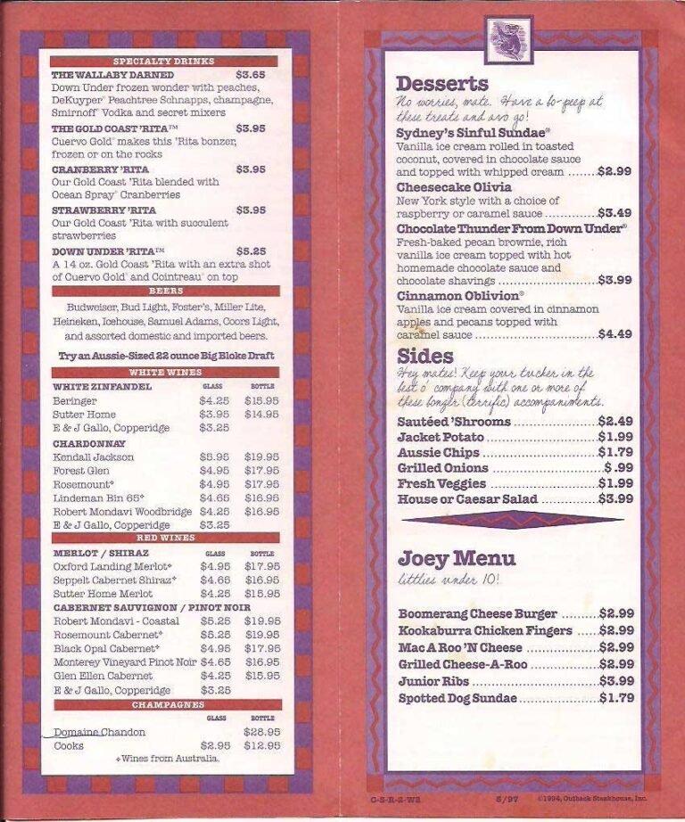 Outback Steakhouse Menu Prices